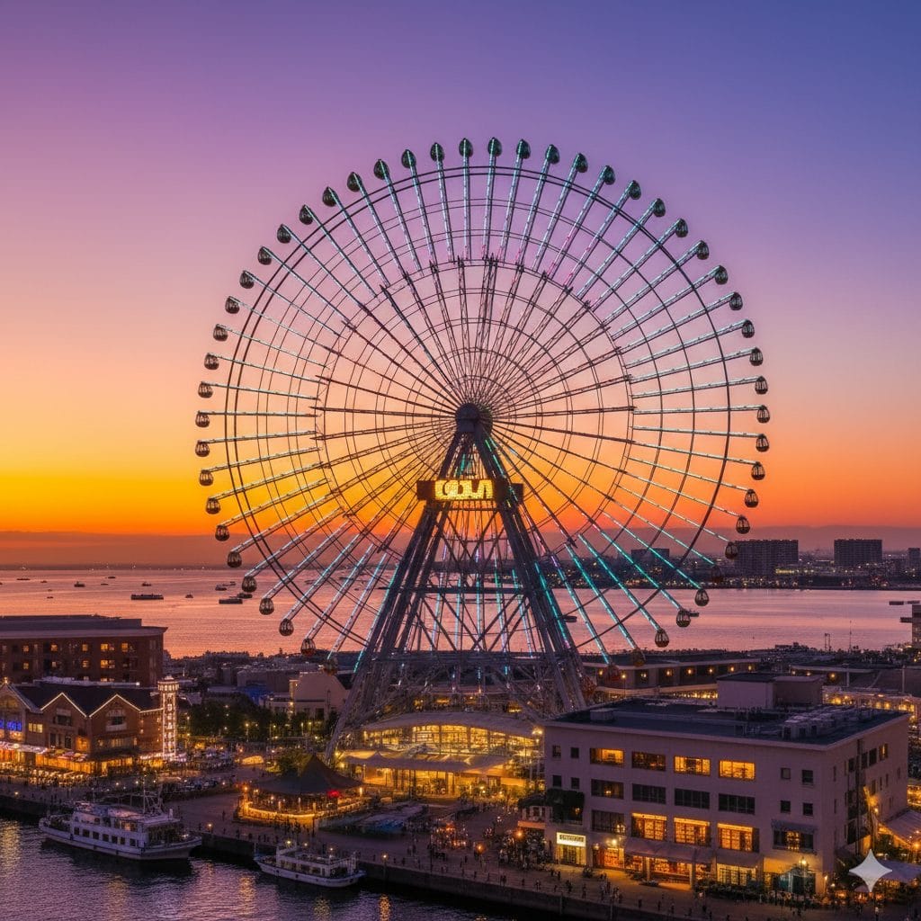 Tempozan Ferris Wheel di Kala Senja